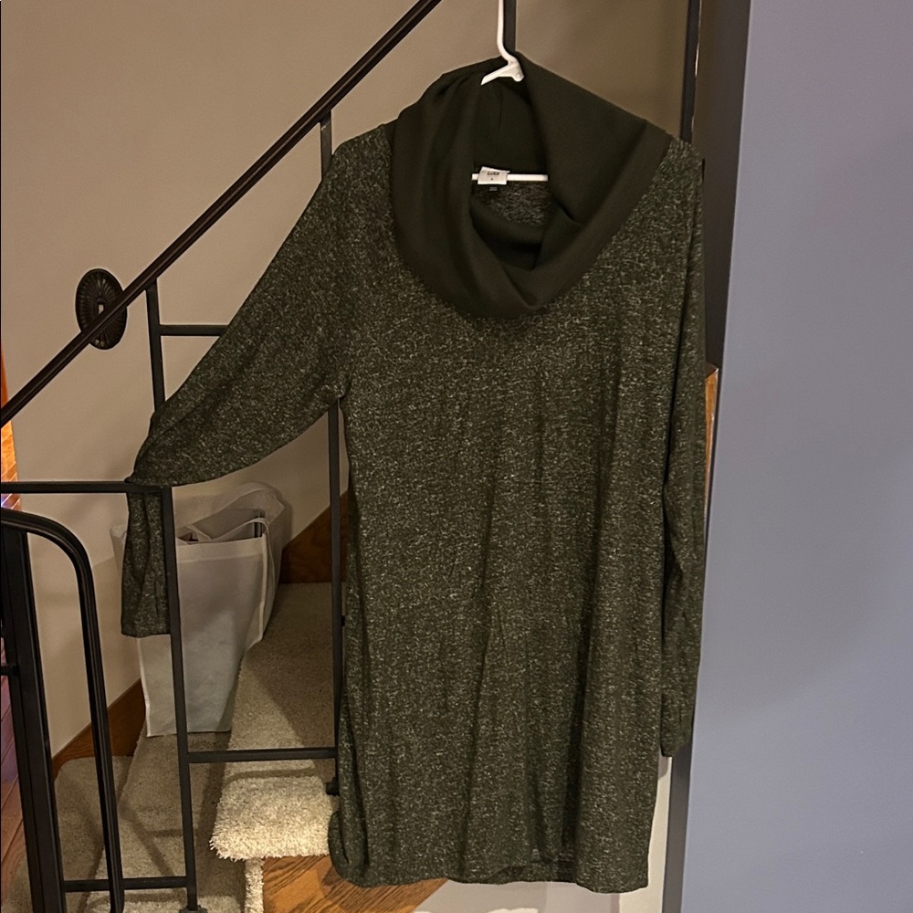 CAbi Dark Green Cowl Neck Sweater Dress